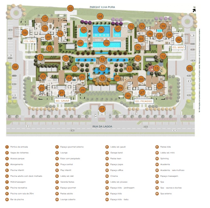 Masterplan do VIURE com os 39 itens de lazer numerados